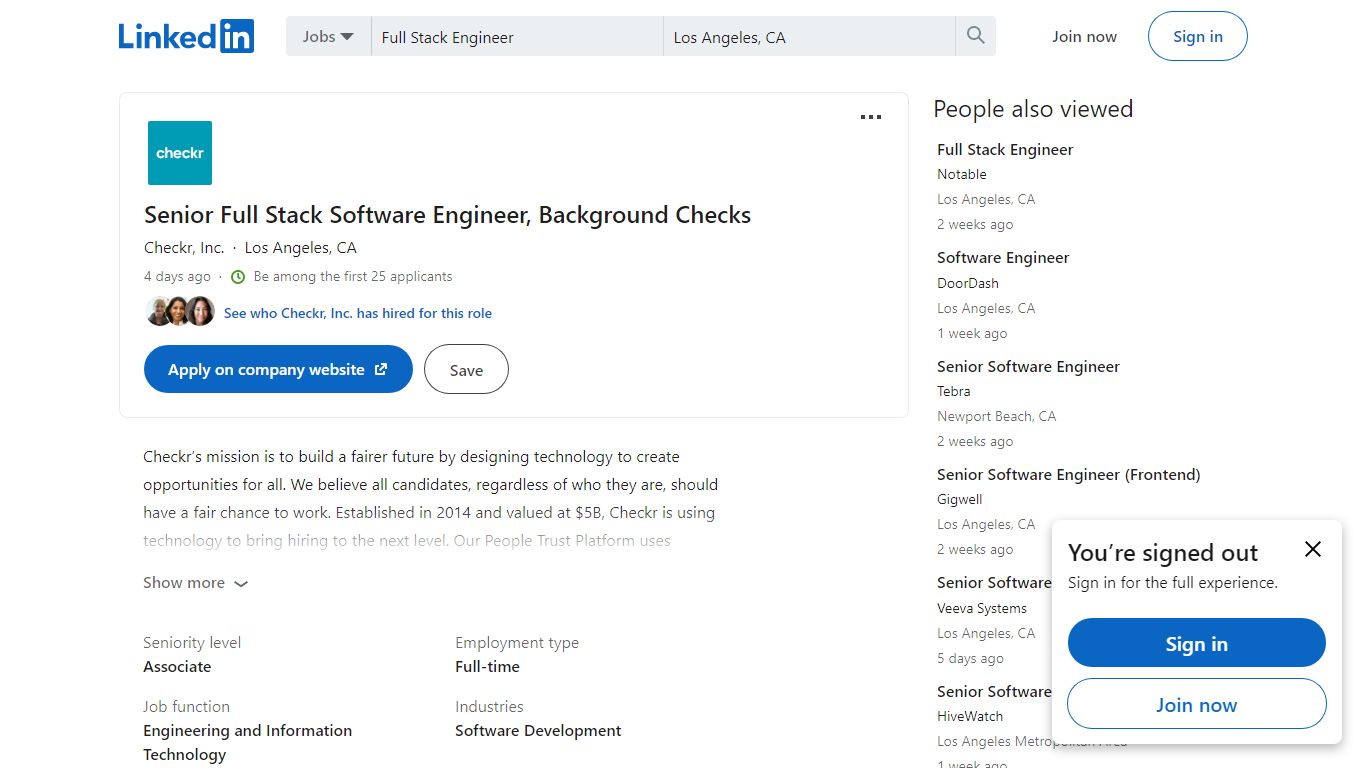 Checkr, Inc. hiring Senior Full Stack Software Engineer, Background ...
